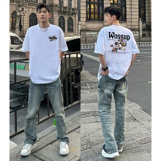PEAR DODO Áo thun in chữ trắng nam mùa hè thương hiệu thời trang Mỹ tay ngắn cổ điển ngoài trời blazer