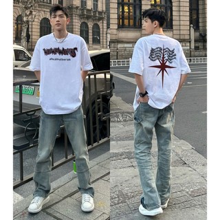 PEAR DODO Thiết kế Mỹ in hình cảm giác cotton nặng tay áo thun nam mùa hè thời trang thương hiệu đường phố phong cách giản dị đế áo sơ mi hàng đầu