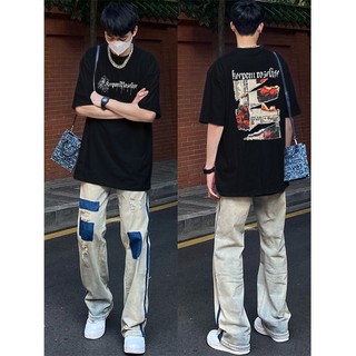 PEAR DODO Áo thun cotton tay ngắn phong cách đường phố cổ điển nam hip hop in hình Mỹ mùa xuân mới dáng rộng vừa vặn nửa tay áo