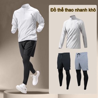 Nam Nhanh Khô Huấn Luyện Thể Thao Áo Sơ Mi & Quần Ice Silk Drift Thể Thao Chạy Bộ Thể Dục Bóng Đá Bộ Thể Thao