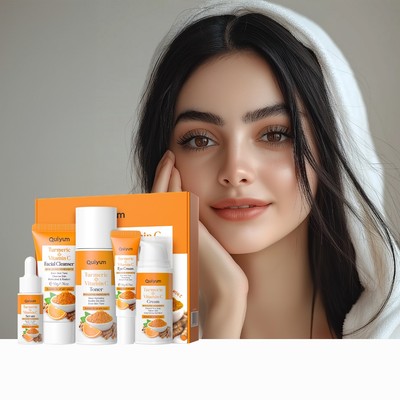 Bộ chăm sóc da QUIYUM Turmeric Vitamin C 5 chiếc Dưỡng ẩm sâu Dễ dàng hấp thụ Tăng cường rào cản da Tăng cường độ đàn hồi cho da Nếp nhăn mịn