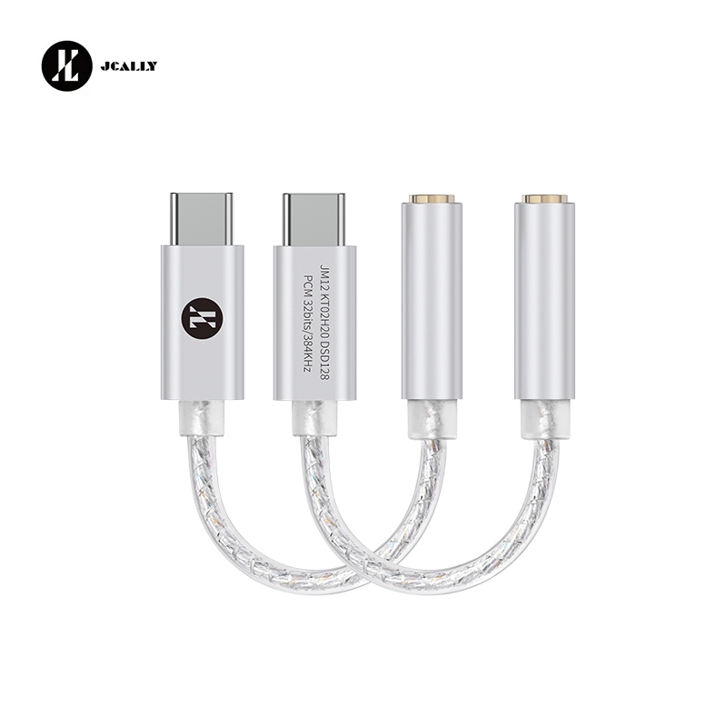JCALLY JM12 3.5mm Mạ bạc Dễ dàng mang theo Bộ chuyển đổi âm thanh kỹ thuật số loại C KTO2H20 Chip DA