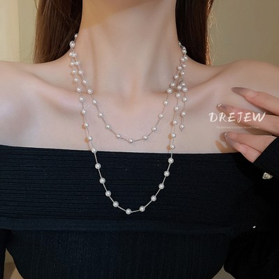DREJEW Ngọc trai nhân tạo đính cườm xếp chồng vòng cổ nữ Pháp retro mùa thu đông dây chuyền áo len nhẹ sang trọng trang sức trang nghiêm cao cấp