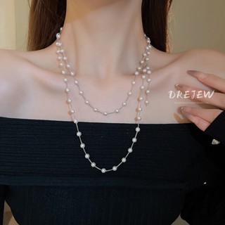 DREJEW Ngọc trai nhân tạo đính cườm xếp chồng vòng cổ nữ Pháp retro mùa thu đông dây chuyền áo len nhẹ sang trọng trang sức trang nghiêm cao cấp