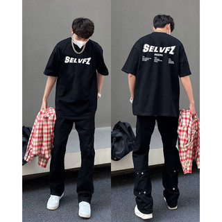 PEAR DODO High Street Bảng Chữ Cái Áo Thun Tay Ngắn Phong Cách Mỹ Nam Mùa Hè cotton Nặng 100 top Nửa Tay