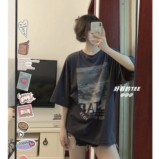 Suxi Phong Cách Hàn Quốc In Hình Thời Trang Dáng Rộng Đơn Giản Cổ Tròn Tay Ngắn Cotton Nguyên Chất Áo Thun Nữ Top