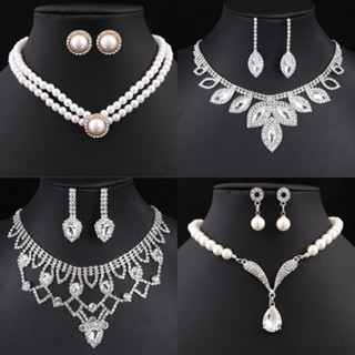 Savoco Nữ Sinh Nhật Bạc Ngọc Trai Bông Tai Vòng Cổ Bộ Công Chúa Cô Dâu Cưới Kim Cương Giả Vòng Cổ Bộ Nữ Trang Sức Thời Trang Phụ Kiện