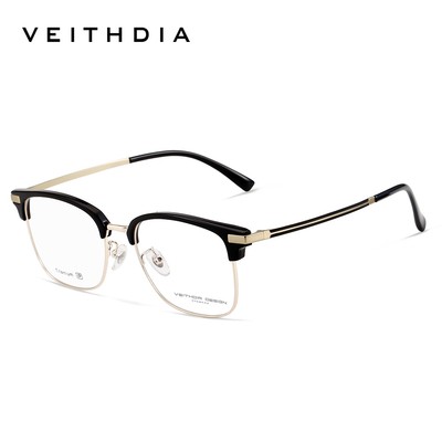 Veithdia Retro phong cách vuông Titan + TR90 khung nửa khung kính mắt dành cho nam và nữ khung kính thời trang V8108