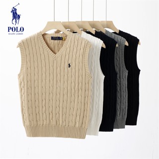  Phong Cách Mới POLO Ralph Lauren Áo Len Không Tay Cặp Đôi Cổ Chữ V Áo Len Cổ Chữ V Áo Len Dệt Kim Không Tay Áo Len Thời Trang Áo Len Cặp Đôi 