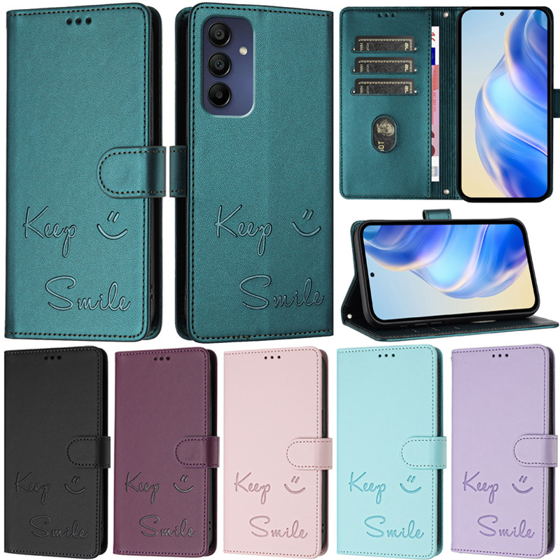 Ốp Lưng Mỏng Cho Samsung Galaxy S24 FE A16 A06 A55 A73 M35 M55 C55 M15 F15 M14 M54 F54 M34 F34 M33 M53 M52 5G Smile Ví Da PU Mềm Khe Cắm Thẻ Da Bảo Vệ Da Flip Cover