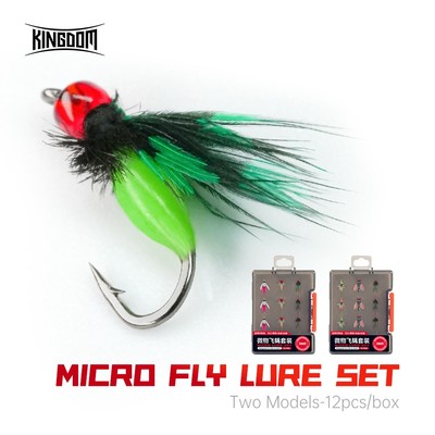 Kingdom MICRO FLY LURE BỘ 12 Cái / hộp Mồi Bay Móc Stream Nông Nước Bionic Mồi