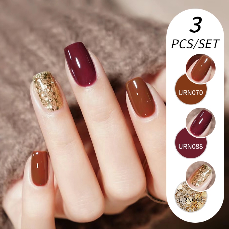 Ur SUGAR 3 Cái / bộ Gel Sơn Móng Tay Màu Nâu Đỏ Ngâm Tắt UV LED Nail Gel Set