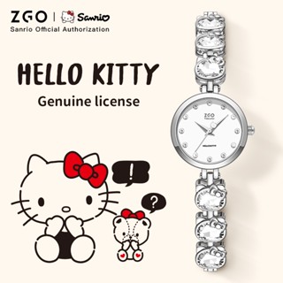 Đồng hồ nữ ZGO x Sanrio Đồng hồ Hello Kitty Bạc Thạch anh chống thấm nước Dây đeo kim loại Hộp quà tặng 2181