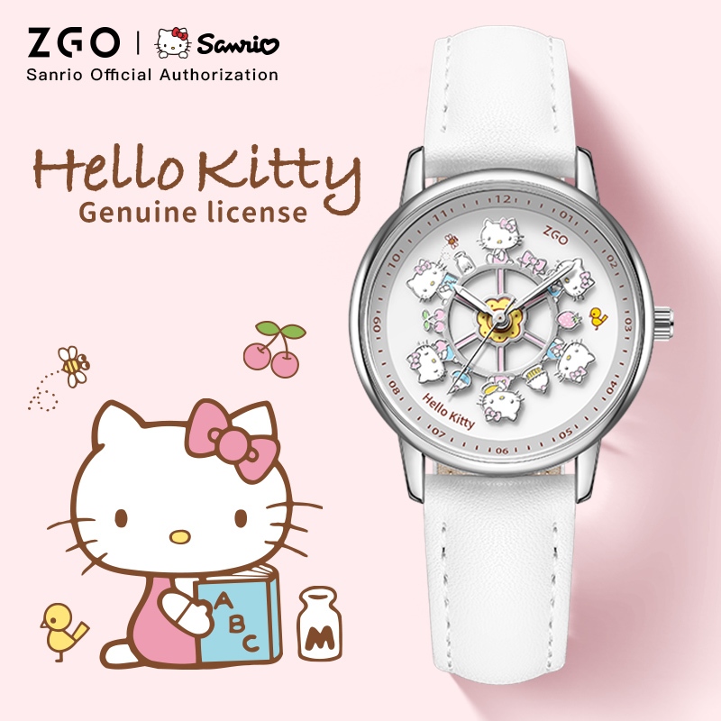 Đồng Hồ Nữ ZGO x Sanrio Hello Kitty Bản Giới Hạn Ngựa Gỗ Xoay Chống Nước 100% Quartz Sang Trọng 2121