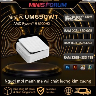 Minisforum Mini PC UM690WT CPU AMD Ryzen 9 6900HX 8 lõi và 16 luồng GPU AMD 680M 2400 MHz RAM 16 / 32 / 64GB ổ cứng SSD 512GB (bảo hành 2 năm)