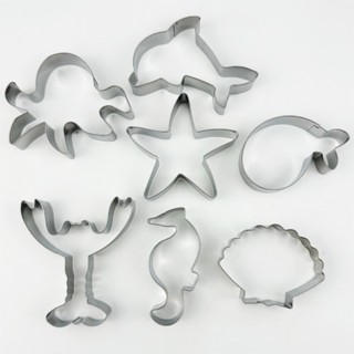 7 Chiếc Sinh Vật Biển Hình Khuôn Bánh Quy Thép Không Gỉ Tôm Hùm Cắt Bánh Quy Khuôn Nướng Bánh Cá Ngựa Vỏ sò