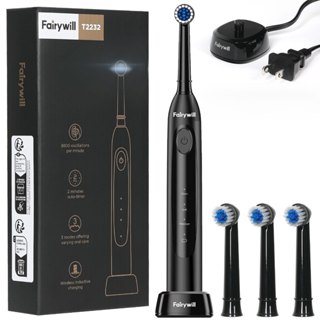  Bàn chải đánh răng điện Fairywill T2232 Xoay làm sạch 4 đầu thay thế Bàn chải đánh răng có thể sạc lại 