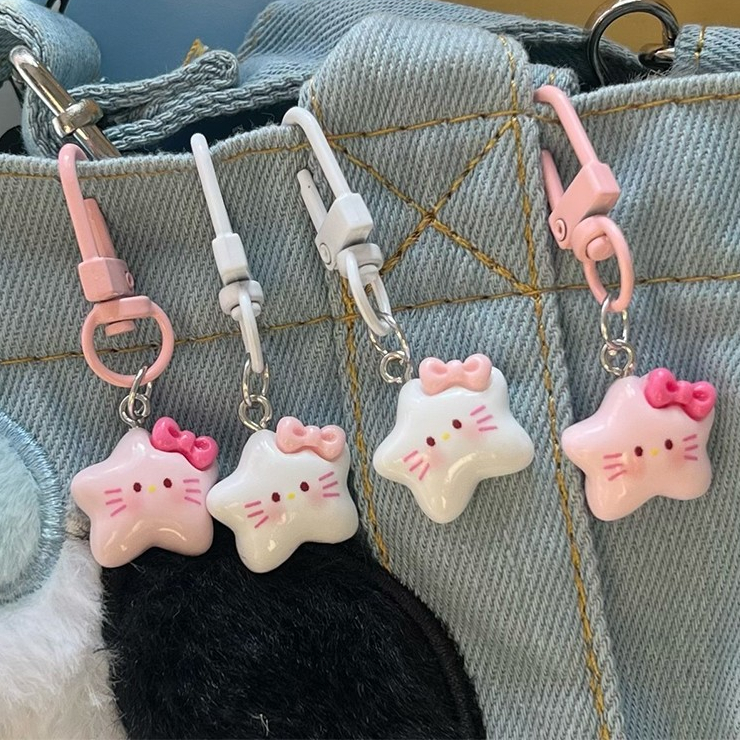 🍥jellycuty🍥Dễ Thương Ngọt Ngào Hoạt Hình Ngôi Sao Mèo Mặt Dây Chuyền Móc Khóa Nam Nữ Cặp Đôi Xu Hướng Thời Trang Mó