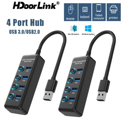 Hdoorlink 4 Cổng USB 3.0 / USB2.0 Hub Tương Thích Cho OS Windows11 / 10 / 8 Bộ Chia Nguồn 4 Cổng Linux Có Công Tắc Và Đèn