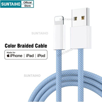 Suntaiho dây sạc usb 2.4A ip cáp sạc nhanh 1m truyền dữ liệu cáp bện màu Cho iPhone iPad airpods