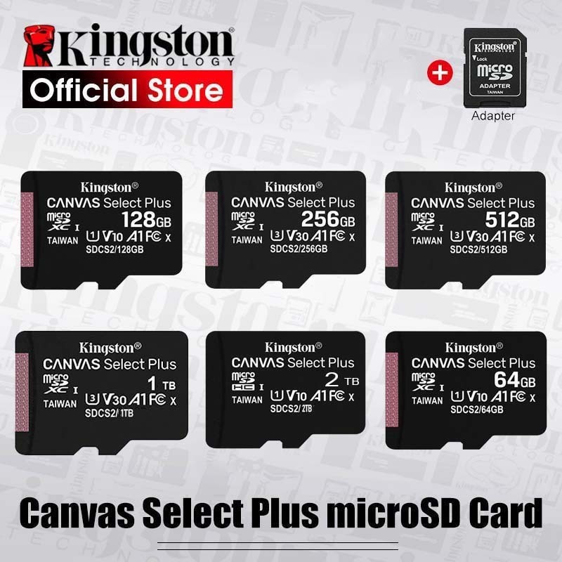 Kingston Canvas Select Plus Thẻ microSD Class10 carte sd memoria 128GB 256GB 512G 1TB 2TB TF Flash Thẻ Nhớ Cho Điện Thoại
