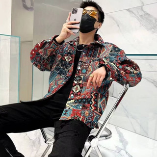  Dạo Phố Đẹp Trai Phong Cách Dân Tộc Áo Sơ Mi Nam Cao Cấp Thường Ngày Áo Sơ Mi Dài Tay Xuân Thu Rời Retro Top M-3XL 