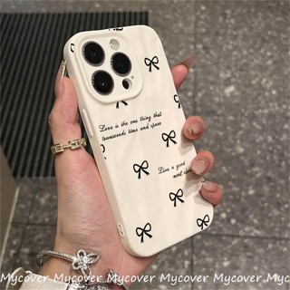 Ốp Điện Thoại Nhăn Nơ Đen Cho iPhone 11 13 12 14 15 Pro Max IPnone 8 7 Plus SE 2020 Bảo Vệ Sáng Tạo Bao Gồm Ống Kính Vỏ Kết Cấu Da