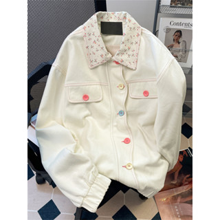 Áo khoác Denim hoa giản dị và thư giãn dành cho nữ có cổ áo có ve áo