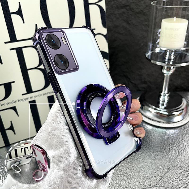 Ốp Lưng Cho OPPO A57 4G 2022 A57 5G 2022 A77 A77s Mạ Điện Bốn Góc Chống Rơi Thiết Kế Vỏ Điện Thoại Silicon TPU Mềm Vỏ Giá Đỡ Miễn Phí