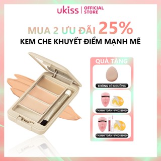  UKISS Bảng Kem Che Khuyết Điểm 3 Màu Che Phủ Mụn Quầng Thâm Mụn Hiệu Quả Kèm Cọ Trang Điểm  3.8g  