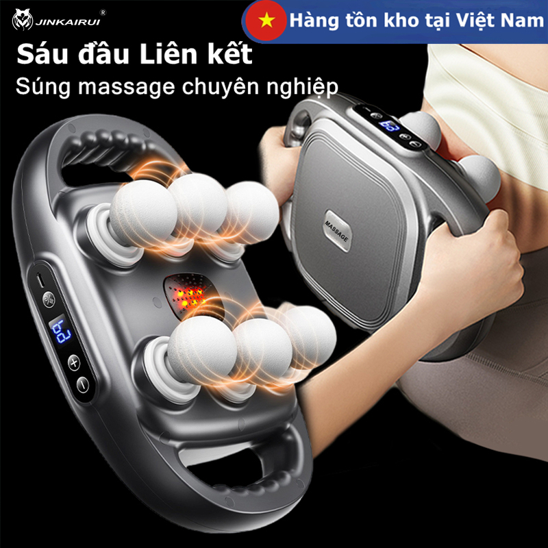 Súng Massage 6 Đầu Tần Số Cao Thư Giãn Cơ Jinkairui Máy Mát Xa Diện Tích Lớn 9 Mức Điều Chỉnh Rung Cơ Tần Số Cao Máy massage cầm tay