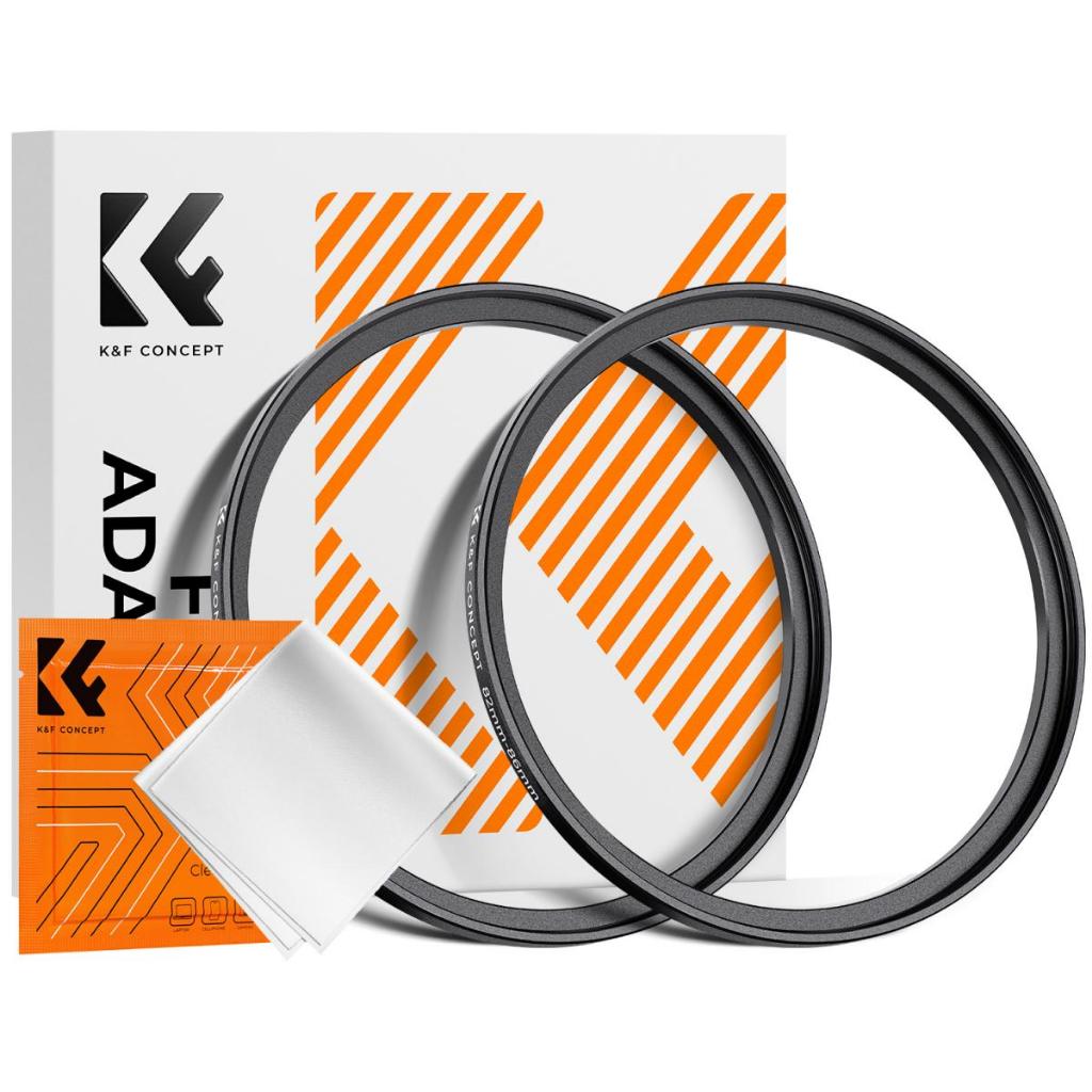 K & F Concept 2 Chiếc Kim Loại Bước Nhẫn Adapter Bước Lên Vòng Lọc Có Vải Vệ Sinh Cho Ống Kính Máy Ảnh Lọc 37 40.5 43 46 49 52 55 58 62 67 72 77 82 86mm