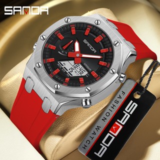 Sanda 3309 / còn hàng Đồng hồ chống nước điện tử đa chức năng Sồi hình bát giác mới dành cho nam