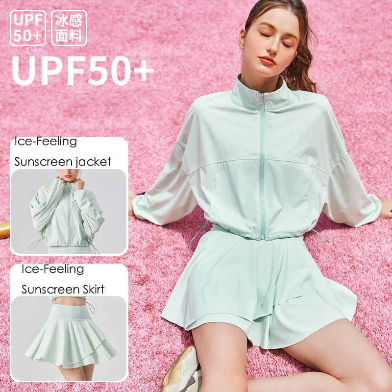 Ice Sensation Technology Sunscreen Suit Nữ Áo khoác thể thao ngoài trời Xếp ly Bộ đồ Hakama
