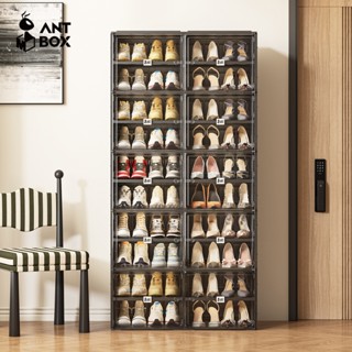 ANTBOX Tủ Giày Đen 2 Hàng 10 lớp 40 Đôi Lắp Đặt Di Động Có Thể Xếp Chồng Gấp Ổn Định Mạnh Mẽ Giá Để Giày Giá Để Giày Cửa Từ Tính