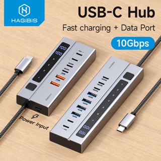 Hagibis USB C HUB Type-C Docking Station Công tắc bật / tắt riêng lẻ có màn hình LED Bộ chia USB C 10Gbps cho máy tính xách tay PC
