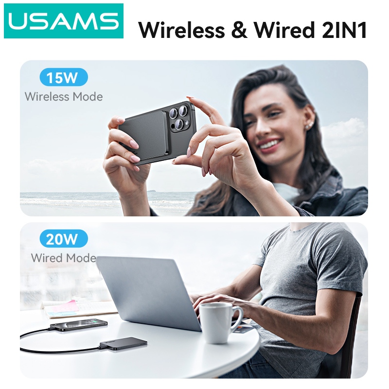 USAMS Wireless Power Bank 5000 / 10000mAh Sạc từ tính không dây Sạc nhanh USB-C Đầu vào / Ra cho iP17 16 15 14 13 12 Series | BigBuy360 - bigbuy360.vn