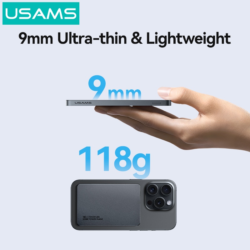 USAMS Wireless Power Bank 5000 / 10000mAh Sạc từ tính không dây Sạc nhanh USB-C Đầu vào / Ra cho iP17 16 15 14 13 12 Series | BigBuy360 - bigbuy360.vn