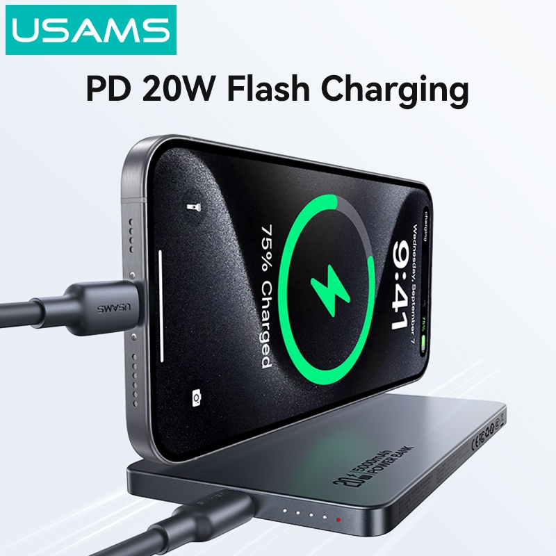 USAMS Wireless Power Bank 5000 / 10000mAh Sạc từ tính không dây Sạc nhanh USB-C Đầu vào / Ra cho iP17 16 15 14 13 12 Series | BigBuy360 - bigbuy360.vn