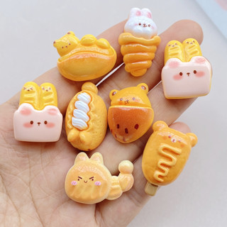 Bánh mì thỏ hoạt hình dễ thương, Đĩa nhựa hình bánh mì gấu nhỏ, Trang trí nhà cửa DIY Phong cách mới, 8 miếng.