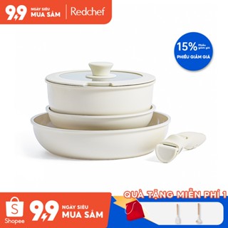 Redchef Bộ nồi đá gốm chống dính tay cầm tháo rời 5 chiếc không chứa PFAS PTFE PFOA thích hợp cho mọi loại bếp