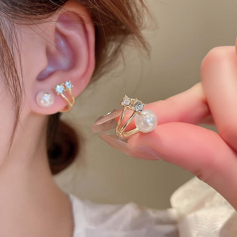 Mạ vàng bạc kim zircon tình yêu ngọc trai bông tai khí chất tất cả các bông tai phù hợp với ánh sáng Pháp sang trọng cao cấp cảm giác bông tai nữ