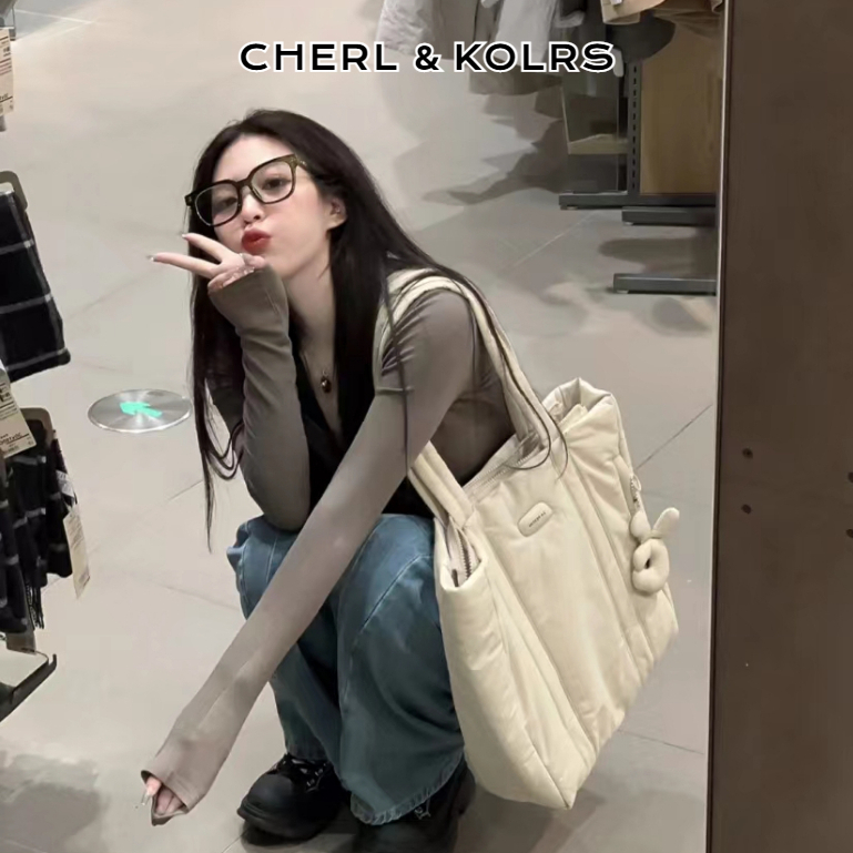 Cherlkolrs Phong cách Hàn Quốc đơn giản sáp mềm mại vải đeo vai túi tote Túi xách đi lại phong cách thời trang OL Dung lượng cao ins hợp thời trang Thường ngày và đa năng