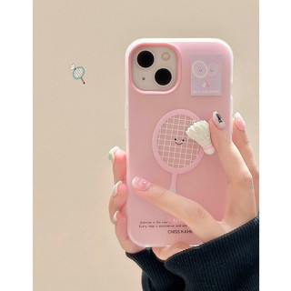 Dễ Thương Ngọt Ngào Xoay Cầu Lông Màu Hồng Vợt 2in1 Ốp Lưng Điện Thoại iPhone 16 15 Pro Max 12 13 14 Promax 11