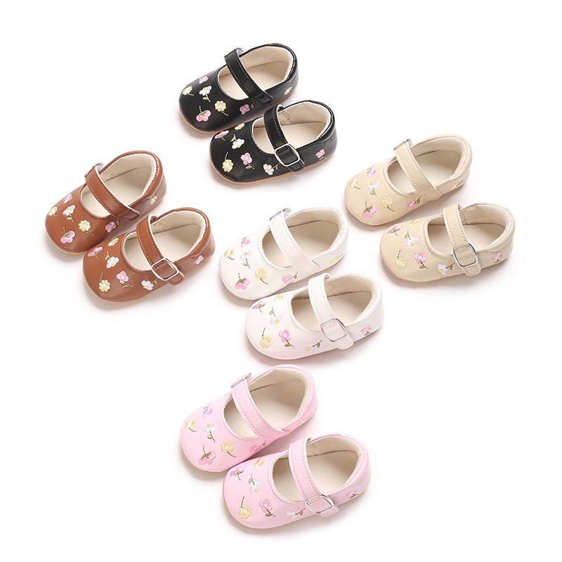 Babybaby-baby Girls Mary Jane Flats Giày công chúa thêu hoa bằng da PU