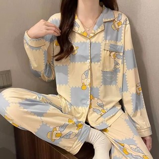 DIAKE♥Bộ đồ ngủ pajama tay dài thiết kế đơn giản thời trang xinh xắn ấm ápthu đông dễ thương cho nữ