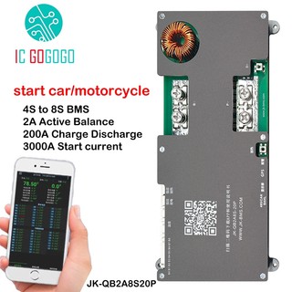 Jikong Khởi Động Xe 4S Đến 8S 2A Active Balance BMS 3000A Động Cơ Xe Máy 200A Sạc Xả Ban Bảo Vệ JK 12V 24V Bluetooth Thông Minh