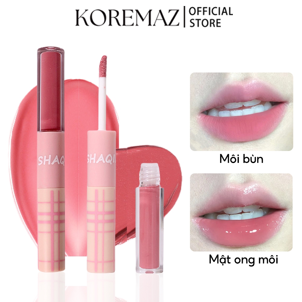 Son môi hai đầu KOREMAZ, Son Môi Màu Lì Xám Hồng Chống Nước Lâu Trôi Không Dính Cốc