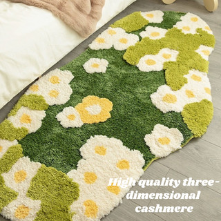 thảm long,Cashmere ba chiều,Một đồng cỏ đầy hoa trắng,Kích thước 40*60 cm đến 60*120cm,Mềm mại, thoải mái và có khả năng thấm hút cao. đầu giường,thảm trải sàn phòng ngủ,thảm trải sàn phòng khách