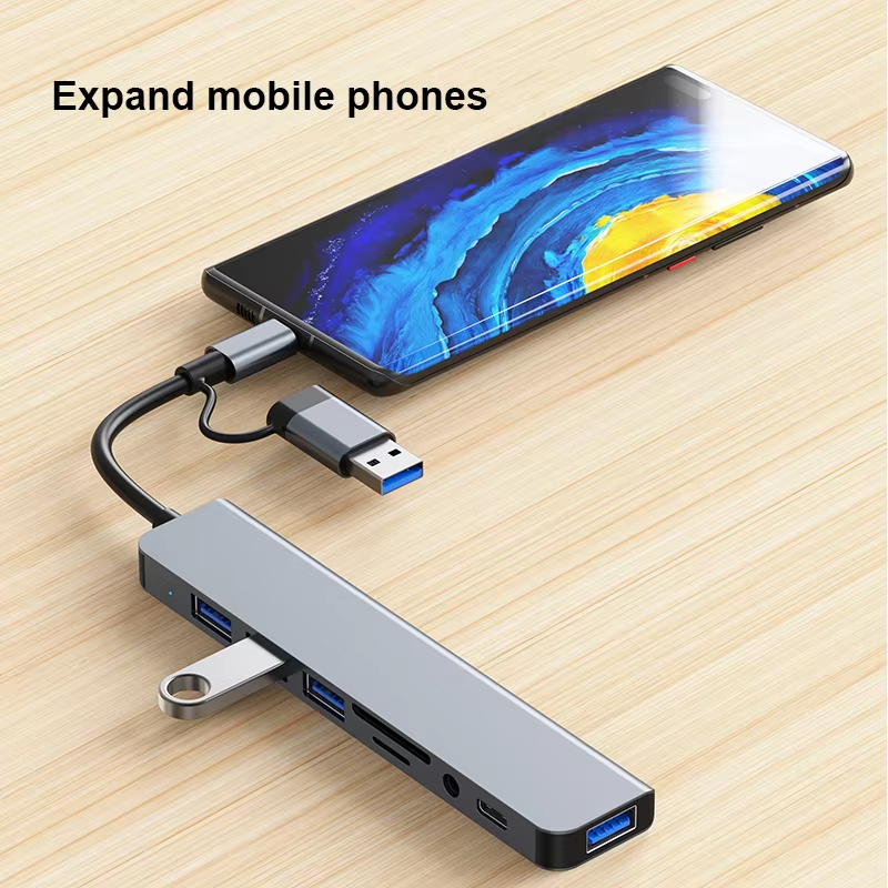 Hub type C USB 3.0 mở rộng 8 port cáp cổng chuyển đổi 2 đầu in 1 có 3.5 thẻ SD/TF máy tính laptop máy in | BigBuy360 - bigbuy360.vn